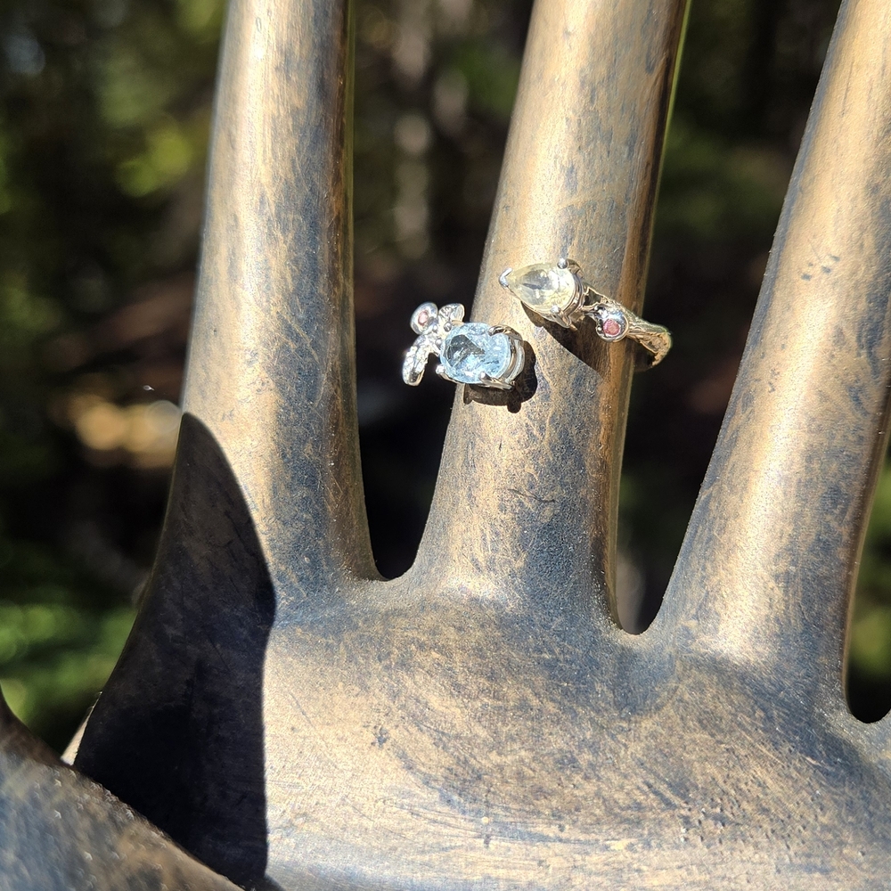 Blue Topaz Citrine Rhodalite Natural Gemstone Sterling White Gold Ring Sz8.5 - Picture 1 of 10